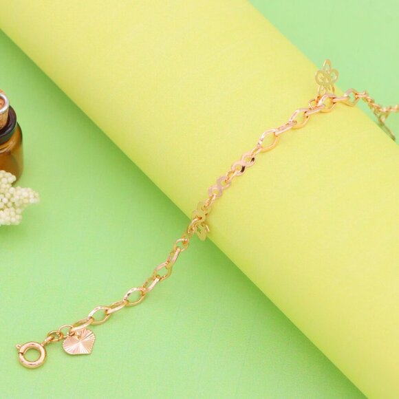 "Rose Gold Butterfly & Flower Charm Anklet, XPAL1037 - Picture 1 of 12